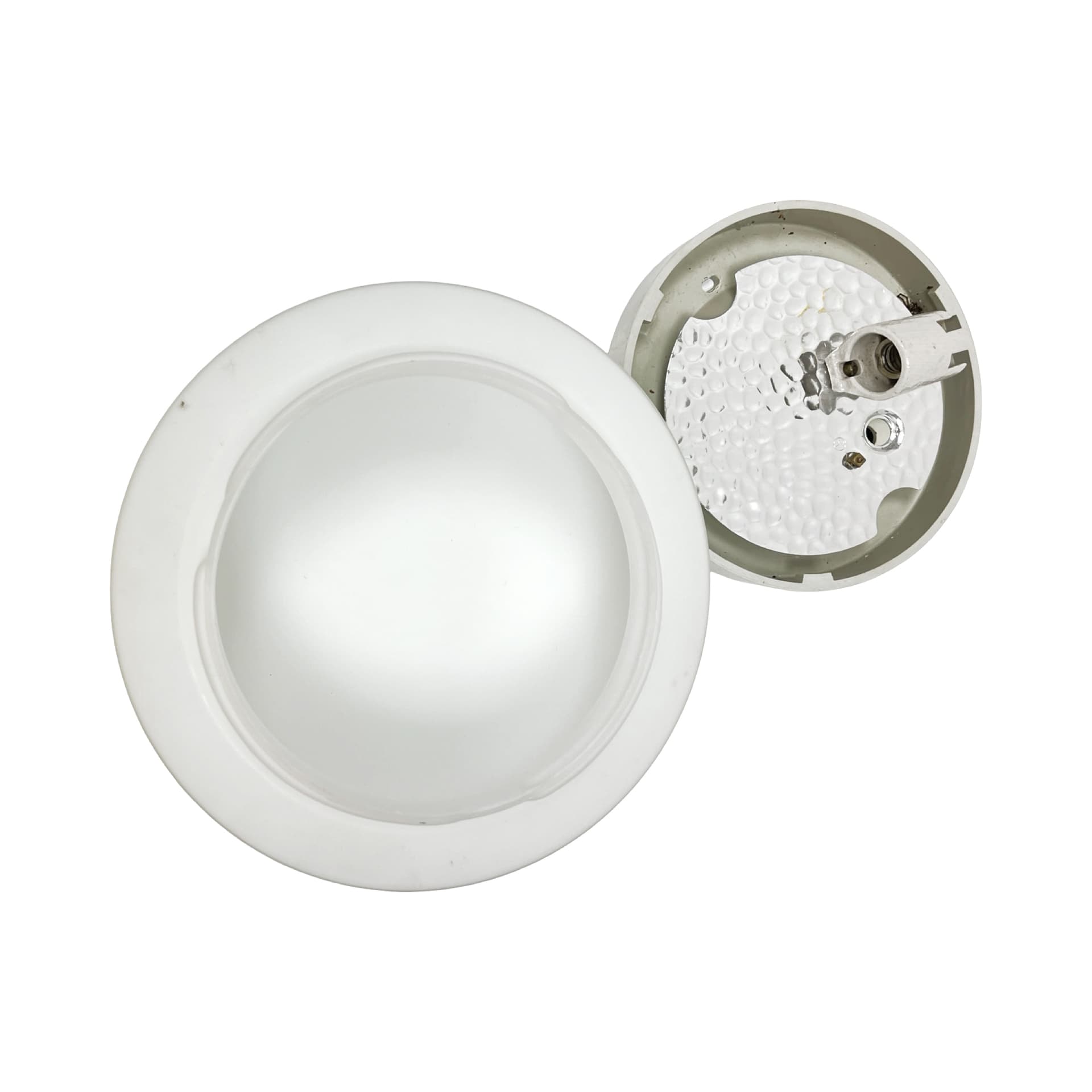 Plafon Bauhaus, szkło opalowe białe, bakelit szary, Niemcy, lata 60. - 303792