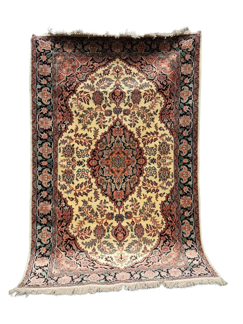Rug Ghoum, 200x125 cm, cream silk, cotton, India