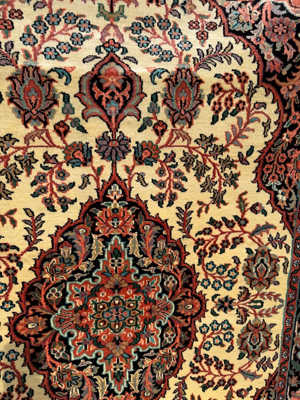 Rug Ghoum, 200x125 cm, cream silk, cotton, India - 303801