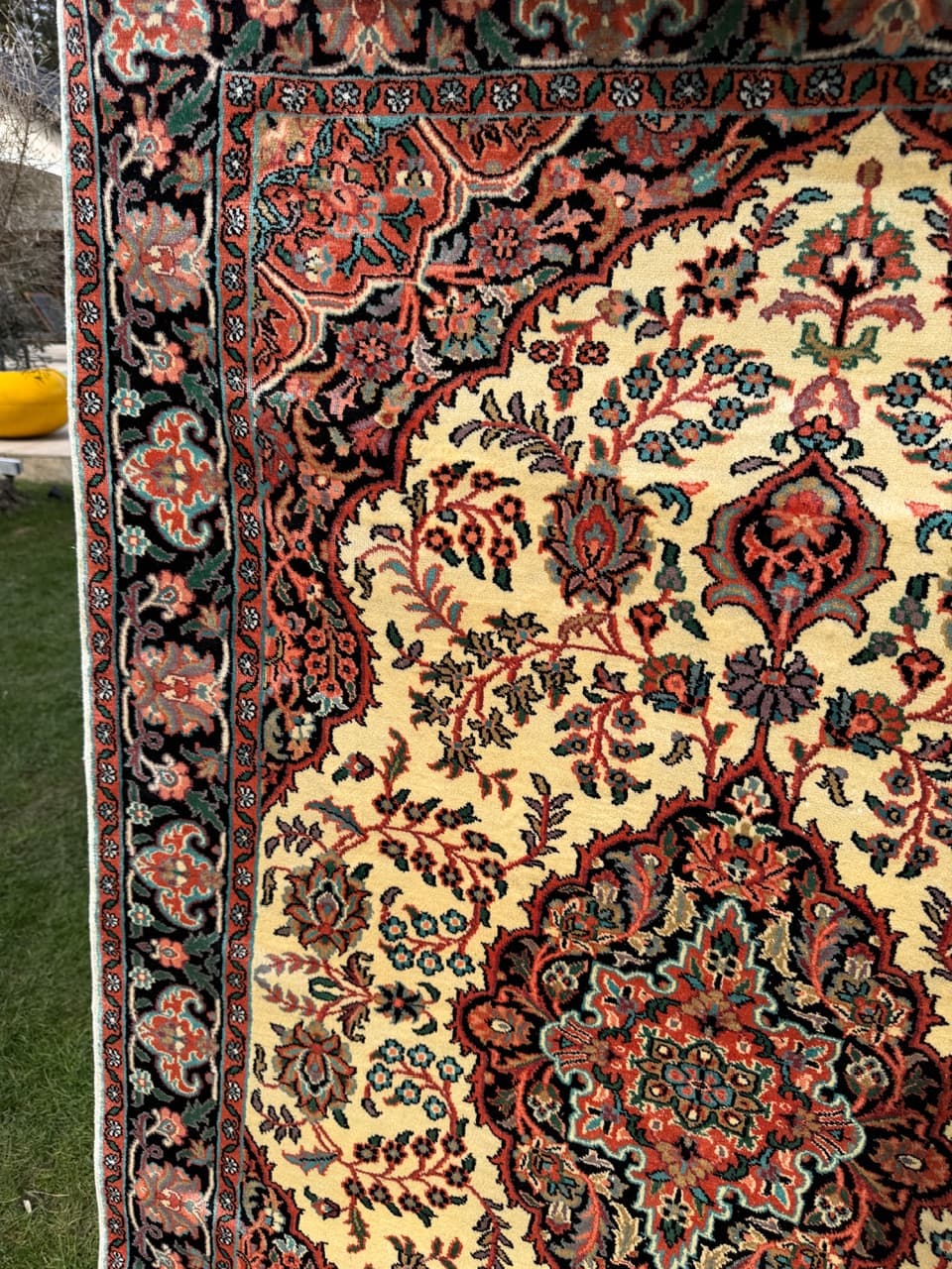 Rug Ghoum, 200x125 cm, cream silk, cotton, India - 303796