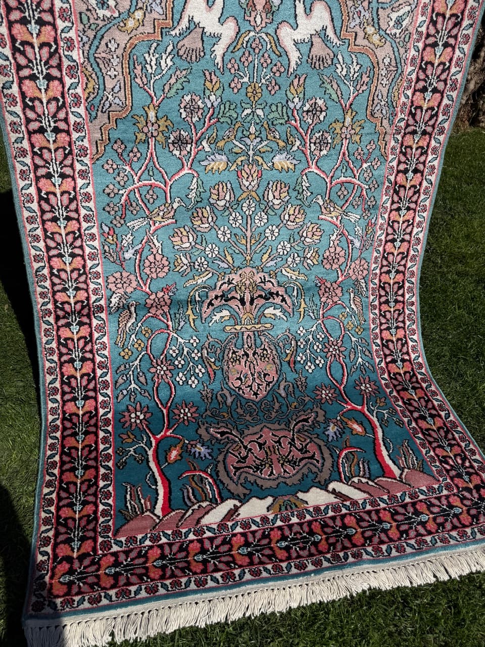 Rug Ghoum/Qom 165x95 cm, blue silk, cotton, India - 303810