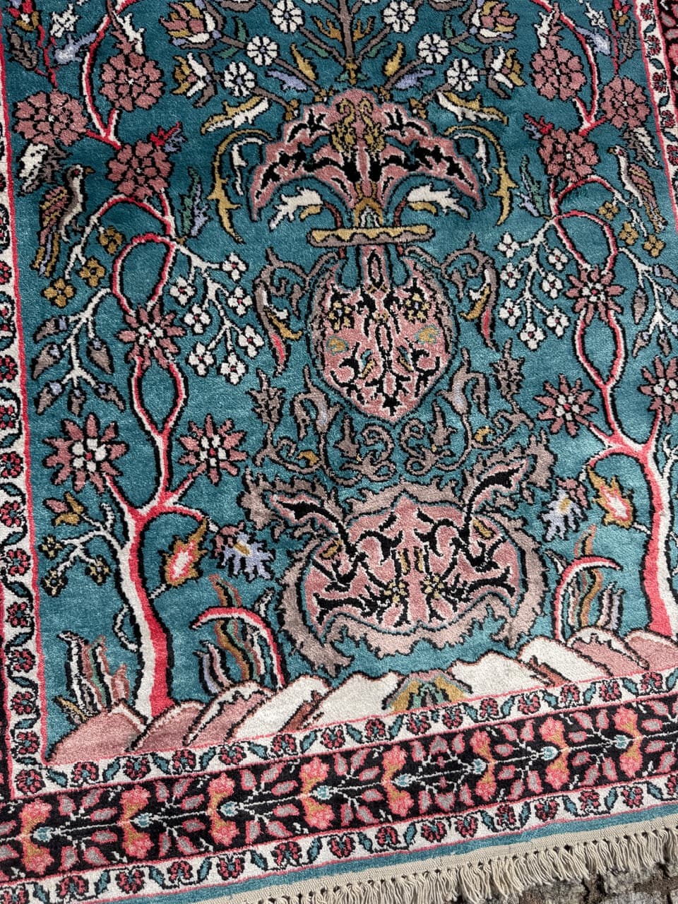Rug Ghoum/Qom 165x95 cm, blue silk, cotton, India - 303822