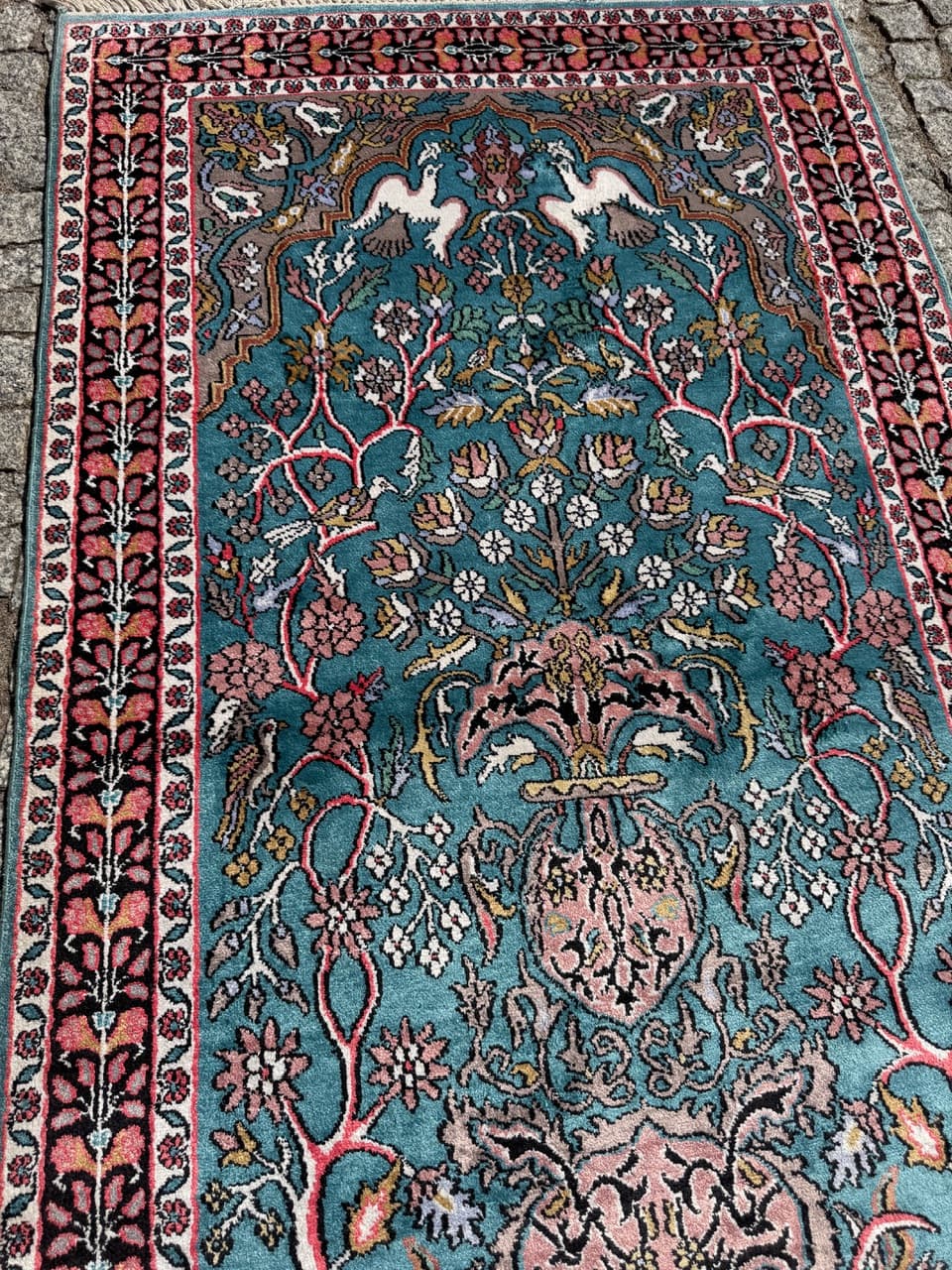 Rug Ghoum/Qom 165x95 cm, blue silk, cotton, India - 303821