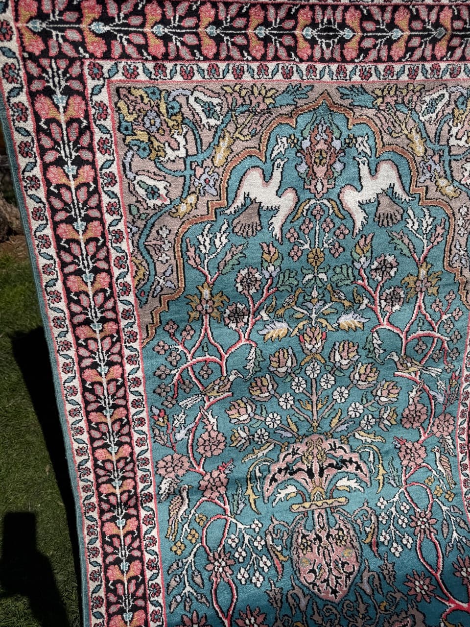 Rug Ghoum/Qom 165x95 cm, blue silk, cotton, India - 303811