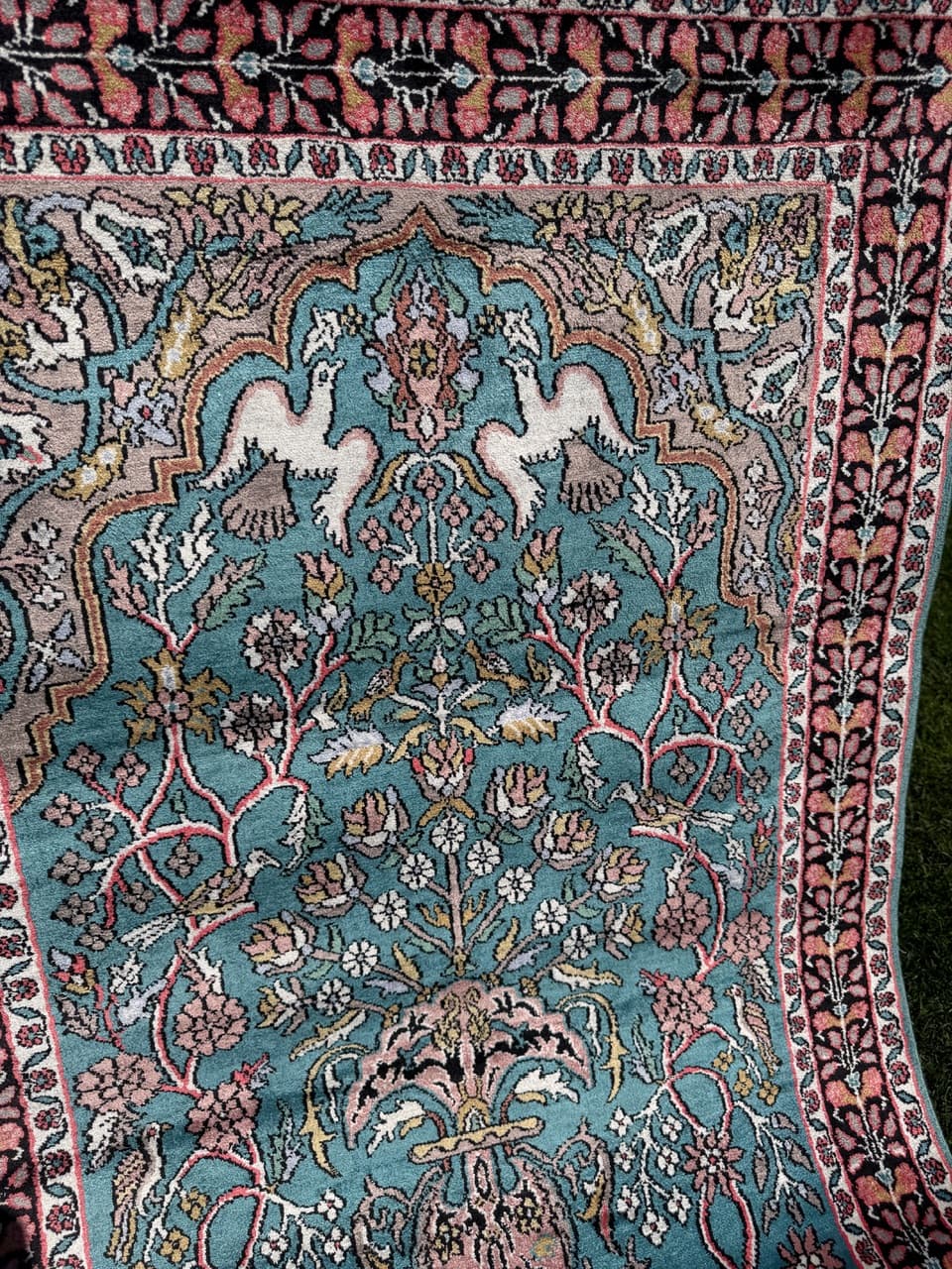 Rug Ghoum/Qom 165x95 cm, blue silk, cotton, India - 303812