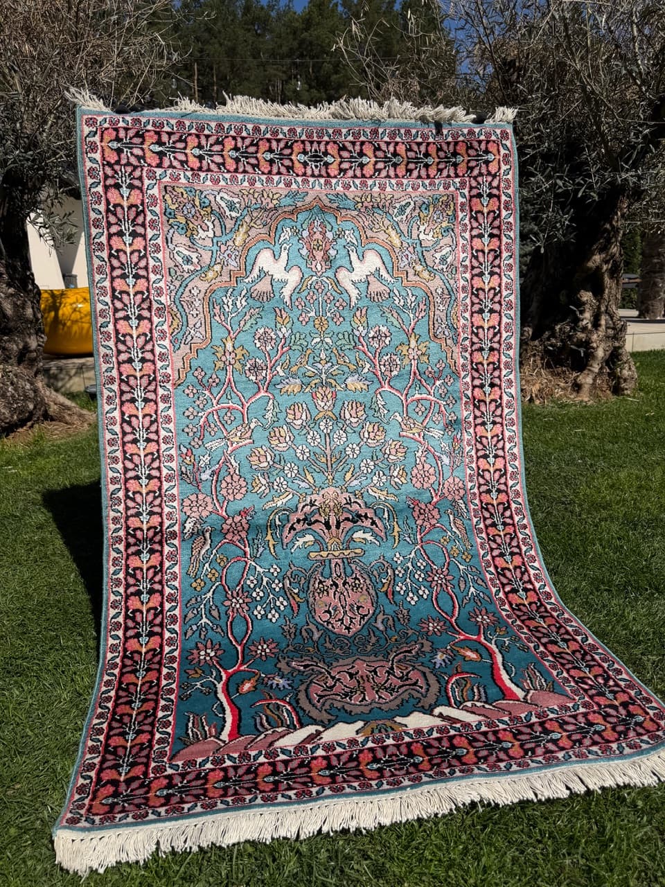 Rug Ghoum/Qom 165x95 cm, blue silk, cotton, India - 303814