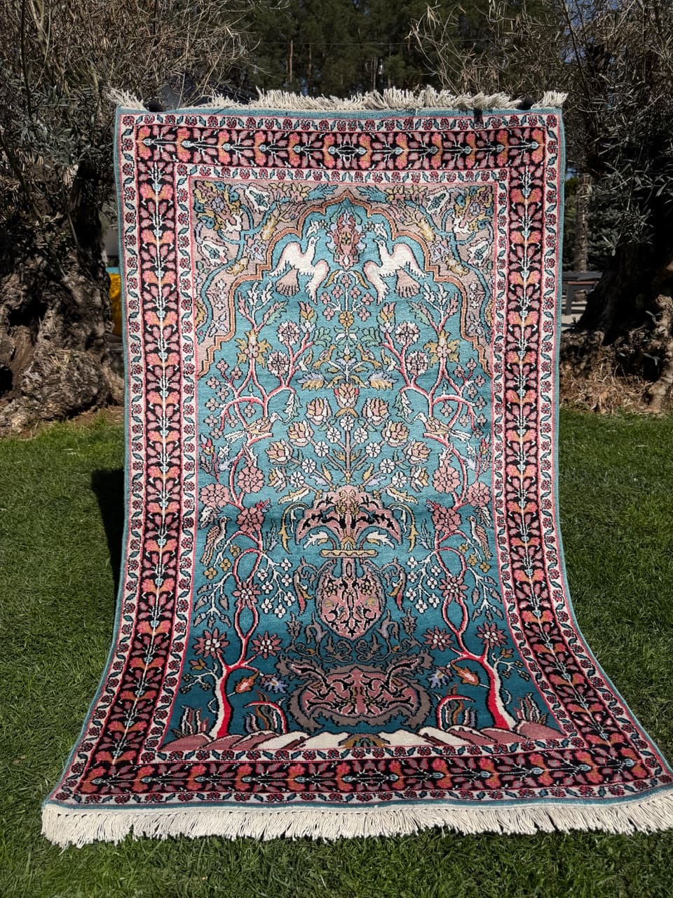 Rug Ghoum/Qom 165x95 cm, blue silk, cotton, India - 303808