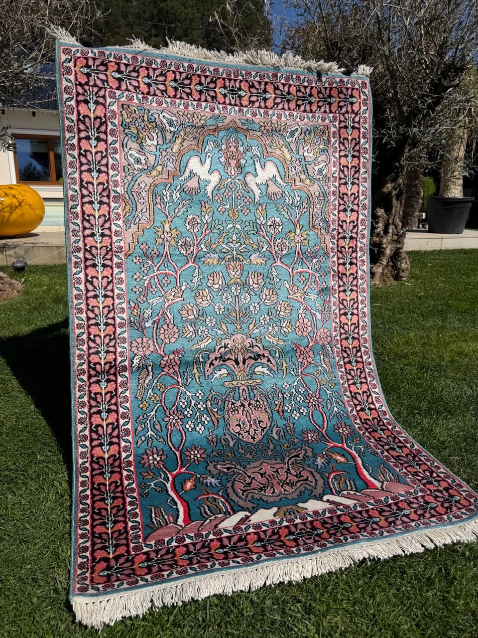 Rug Ghoum/Qom 165x95 cm, blue silk, cotton, India - 303809