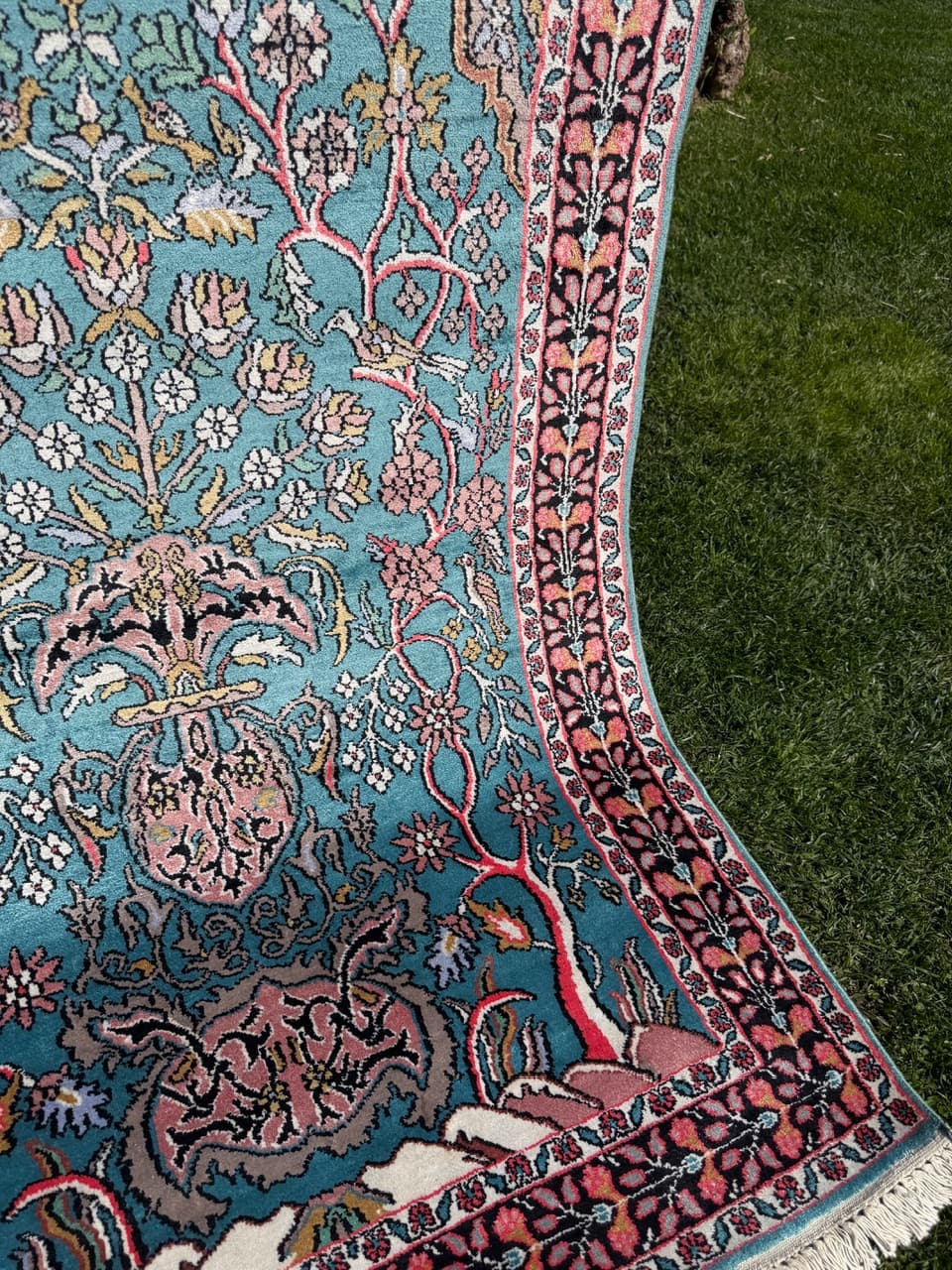 Rug Ghoum/Qom 165x95 cm, blue silk, cotton, India - 303818