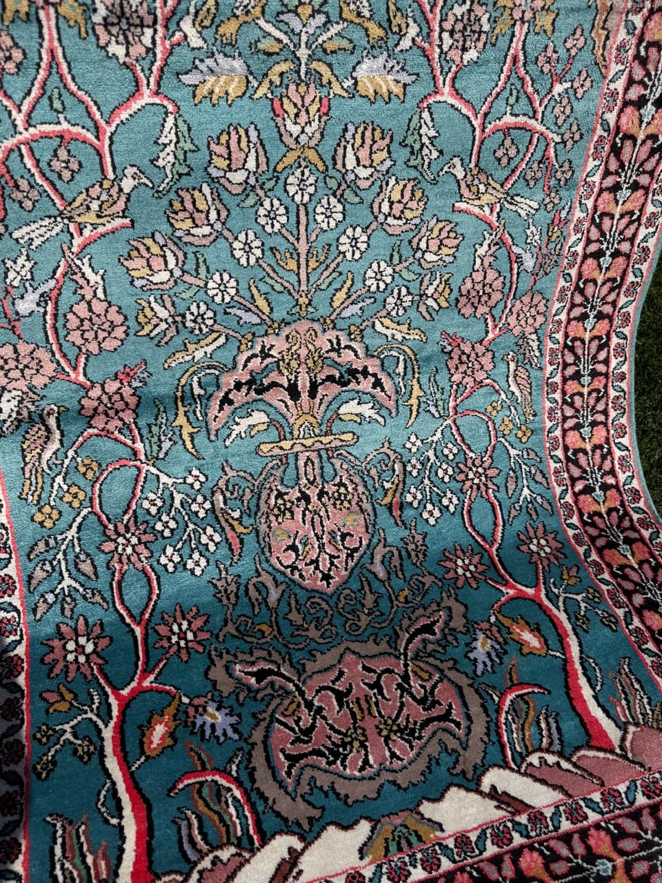 Rug Ghoum/Qom 165x95 cm, blue silk, cotton, India - 303817