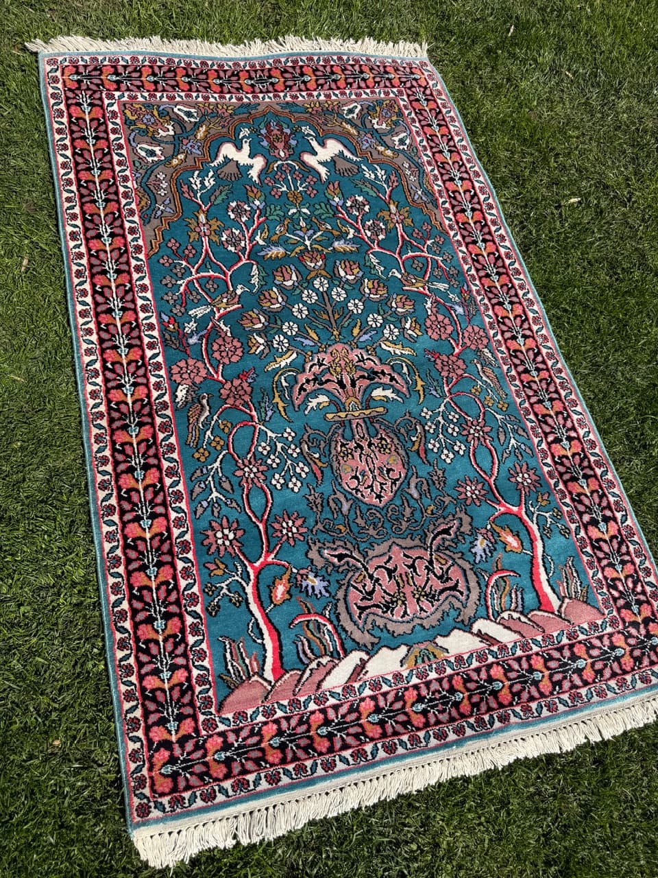Rug Ghoum/Qom 165x95 cm, blue silk, cotton, India - 303820