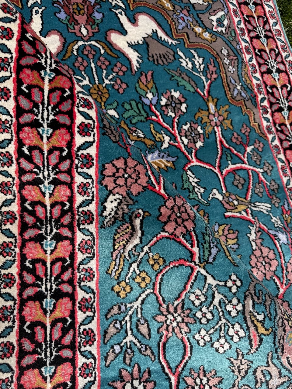 Rug Ghoum/Qom 165x95 cm, blue silk, cotton, India - 303816