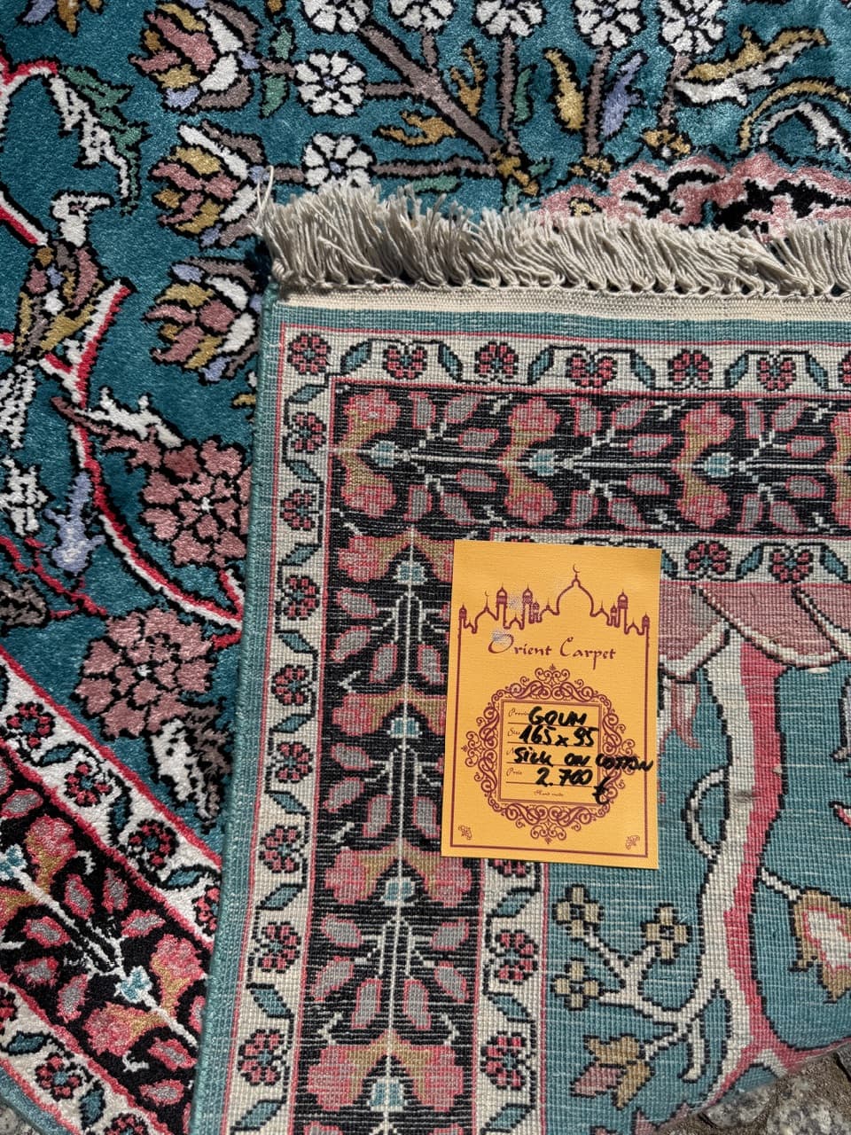 Rug Ghoum/Qom 165x95 cm, blue silk, cotton, India - 303819