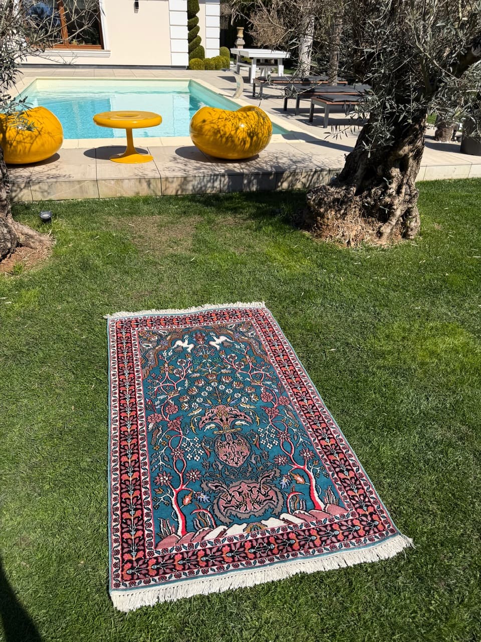 Rug Ghoum/Qom 165x95 cm, blue silk, cotton, India - 303813
