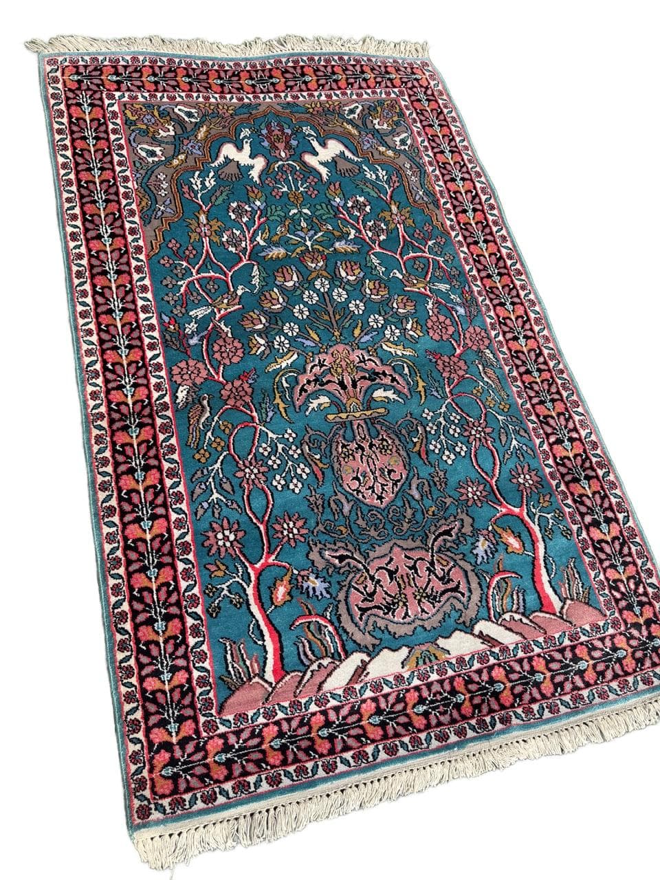 Rug Ghoum/Qom 165x95 cm, blue silk, cotton, India