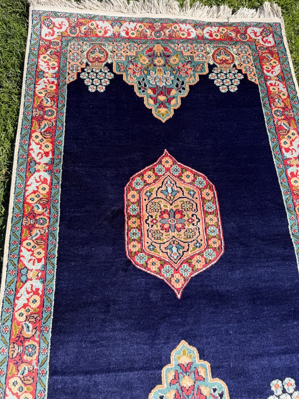 Persian Rug Ghoum/Qom 145x78 cm, navy multicolor, silk, cotton, India - 303827