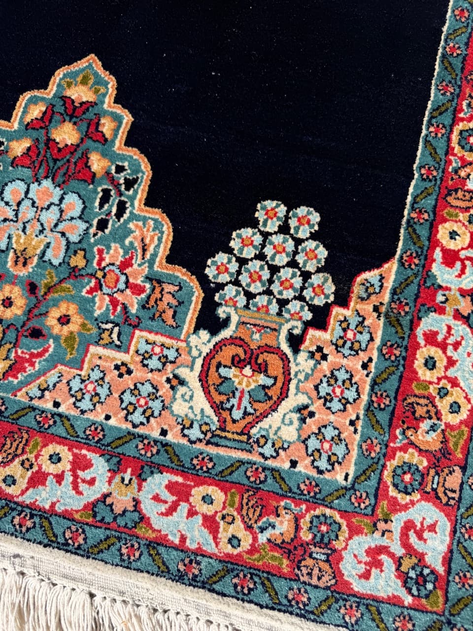 Persian Rug Ghoum/Qom 145x78 cm, navy multicolor, silk, cotton, India - 303836