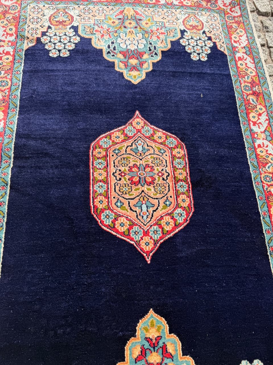 Persian Rug Ghoum/Qom 145x78 cm, navy multicolor, silk, cotton, India - 303834