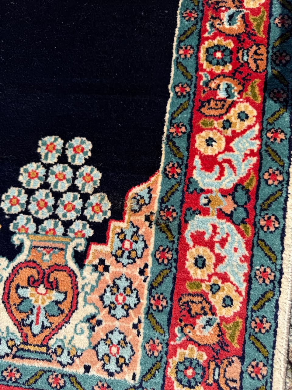 Persian Rug Ghoum/Qom 145x78 cm, navy multicolor, silk, cotton, India - 303837