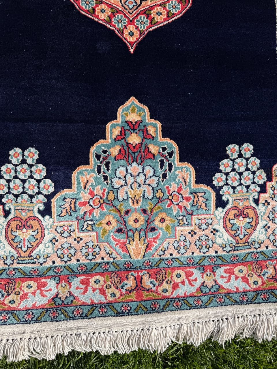 Persian Rug Ghoum/Qom 145x78 cm, navy multicolor, silk, cotton, India - 303826