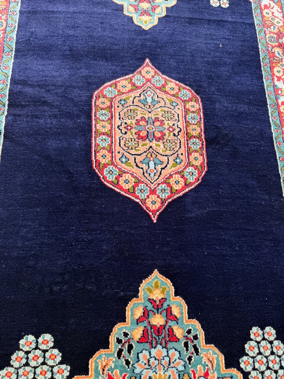 Persian Rug Ghoum/Qom 145x78 cm, navy multicolor, silk, cotton, India - 303833