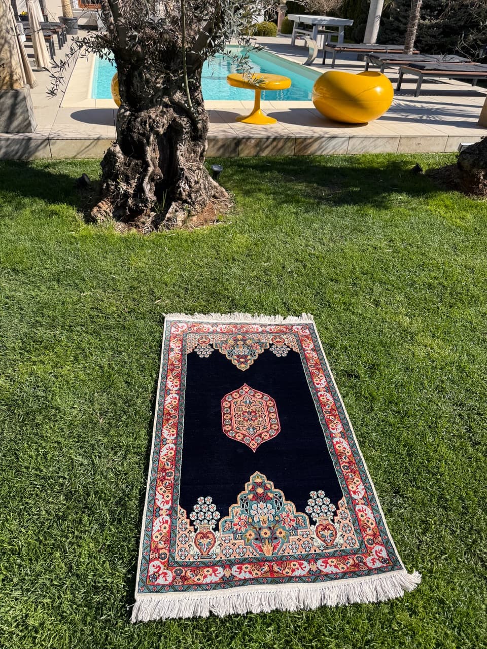 Persian Rug Ghoum/Qom 145x78 cm, navy multicolor, silk, cotton, India - 303825