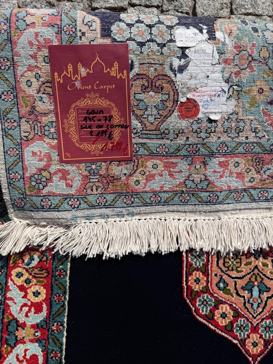 Persian Rug Ghoum/Qom 145x78 cm, navy multicolor, silk, cotton, India - 303831