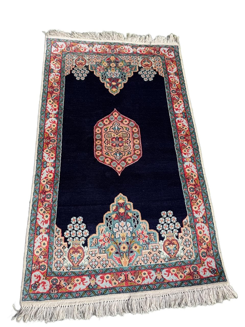 Persian Rug Ghoum/Qom 145x78 cm, navy multicolor, silk, cotton, India