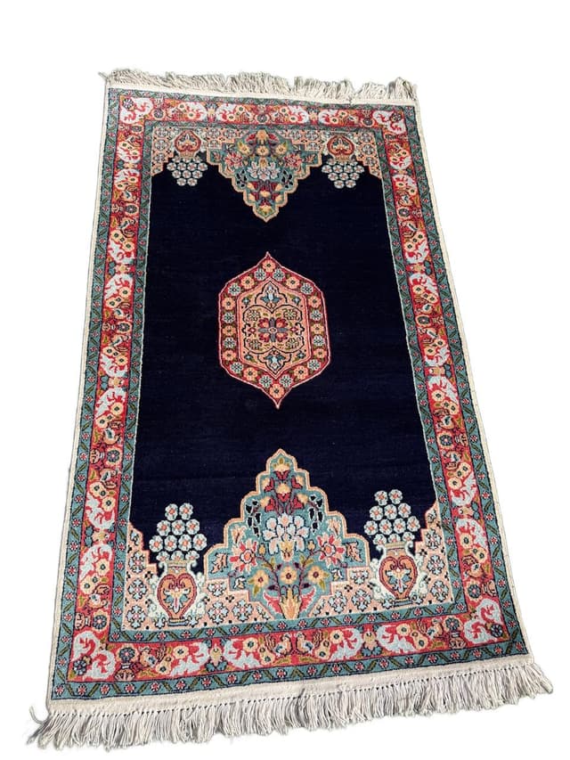 Persian Rug Ghoum/Qom 145x78 cm, navy multicolor, silk, cotton, India - DIMENSION