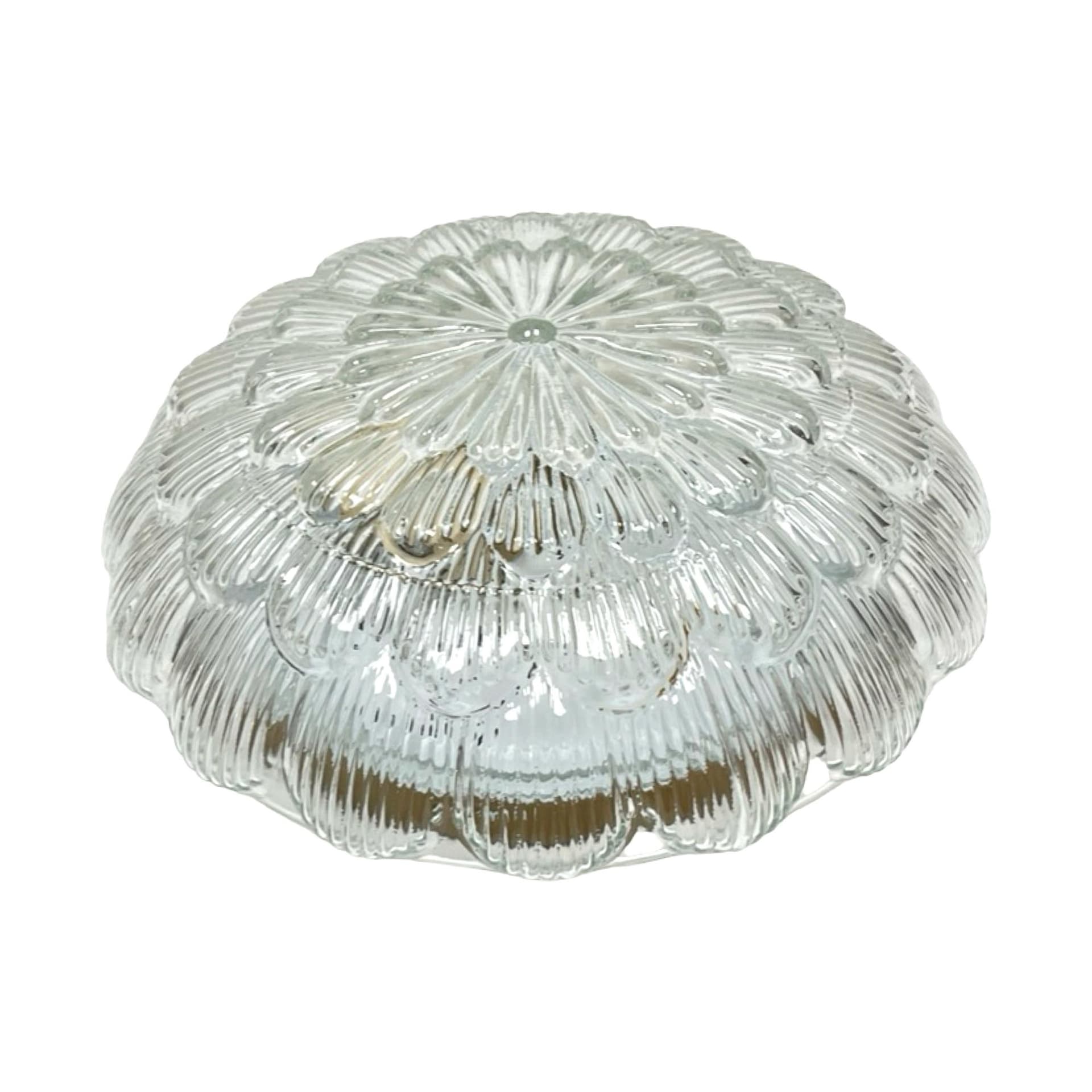 Flush mount Christmas tree, transparent glass, gold metal, Massive, Belgium, 1970s.