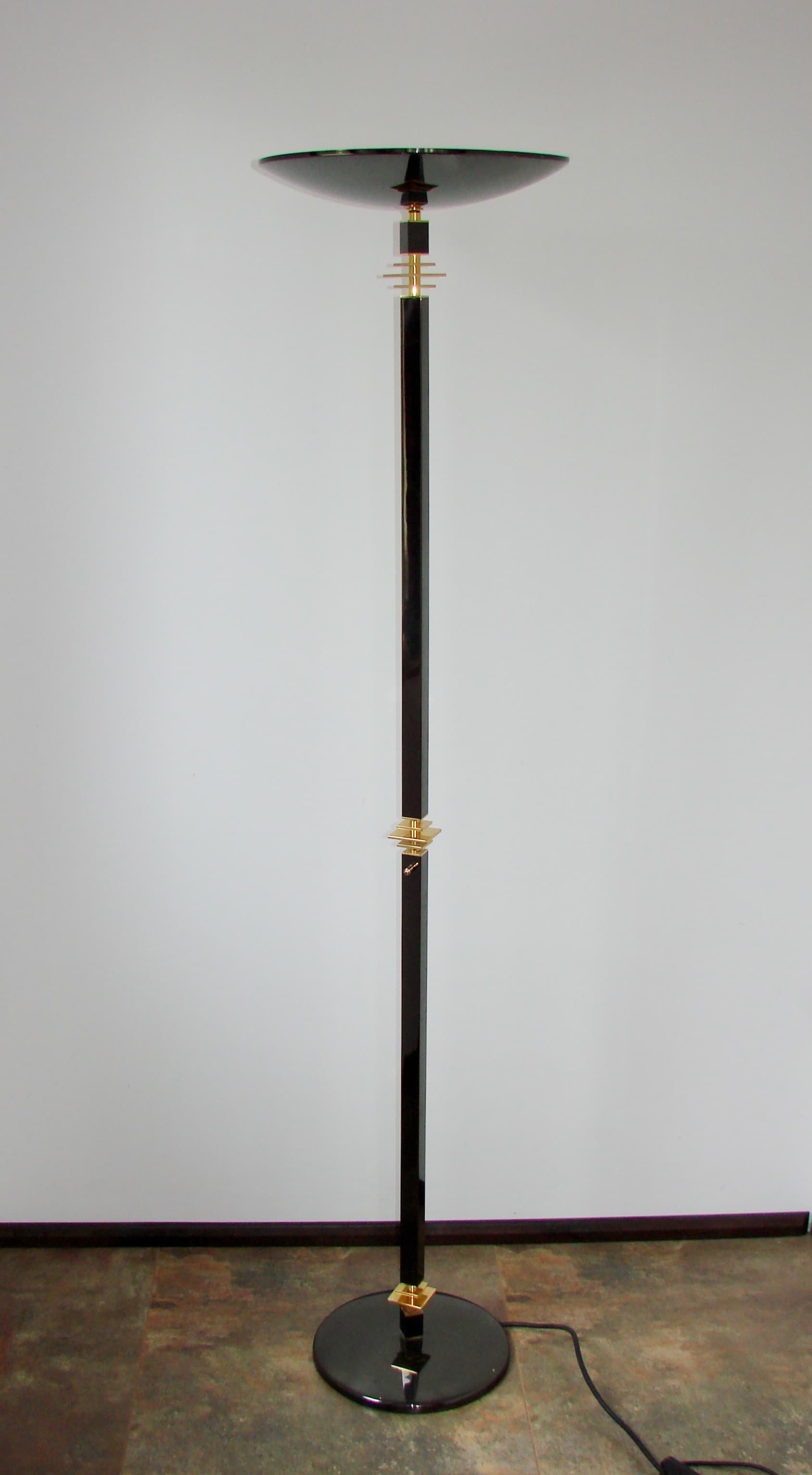 Floor Lamp Modern, black metal, gold brass, 1980s - 303858