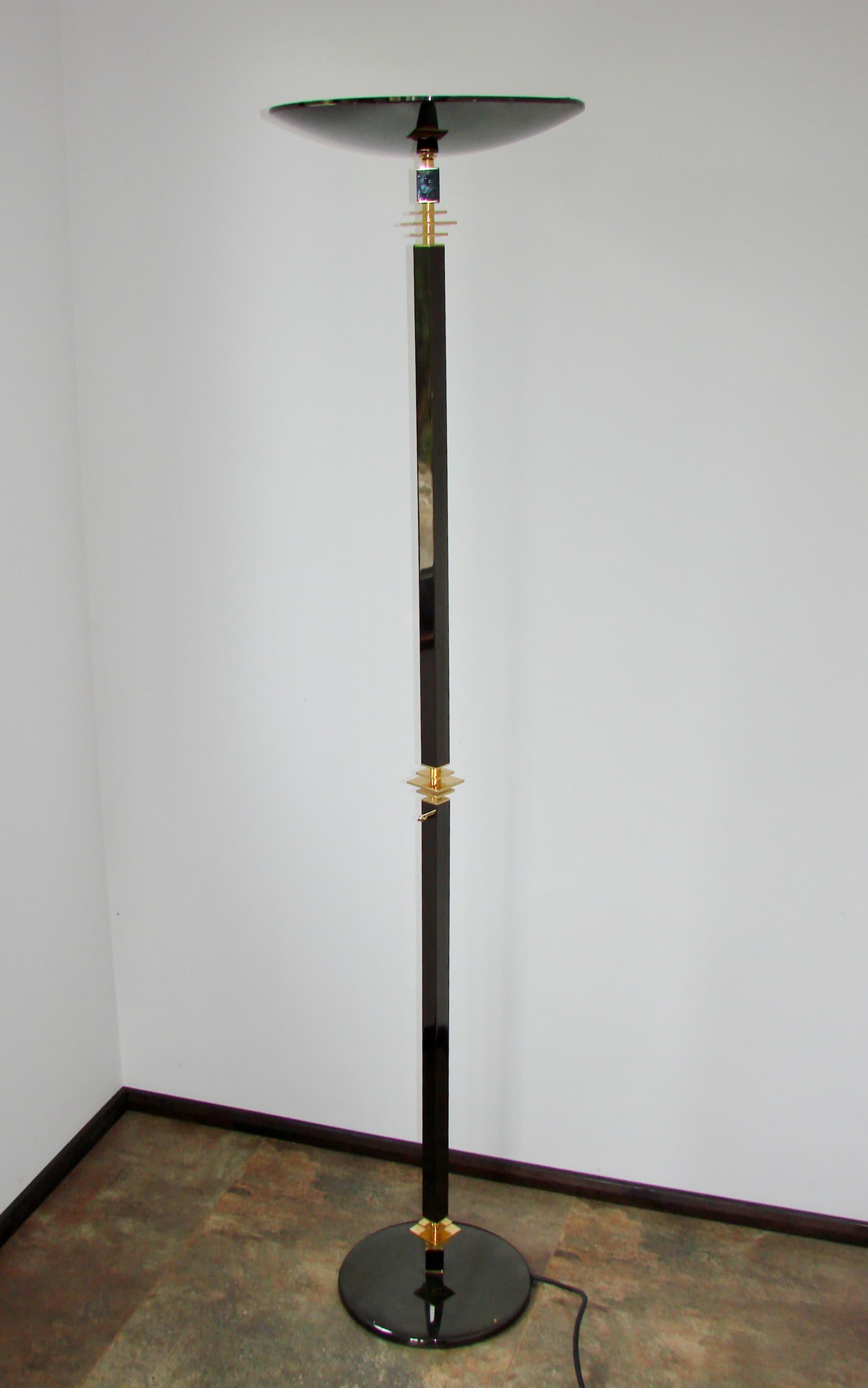 Floor Lamp Modern, black metal, gold brass, 1980s - 303860