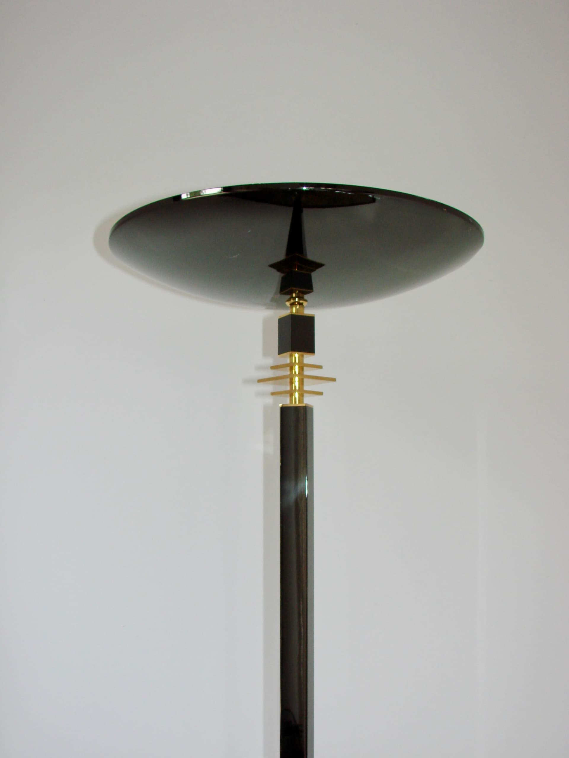 Floor Lamp Modern, black metal, gold brass, 1980s - 303856