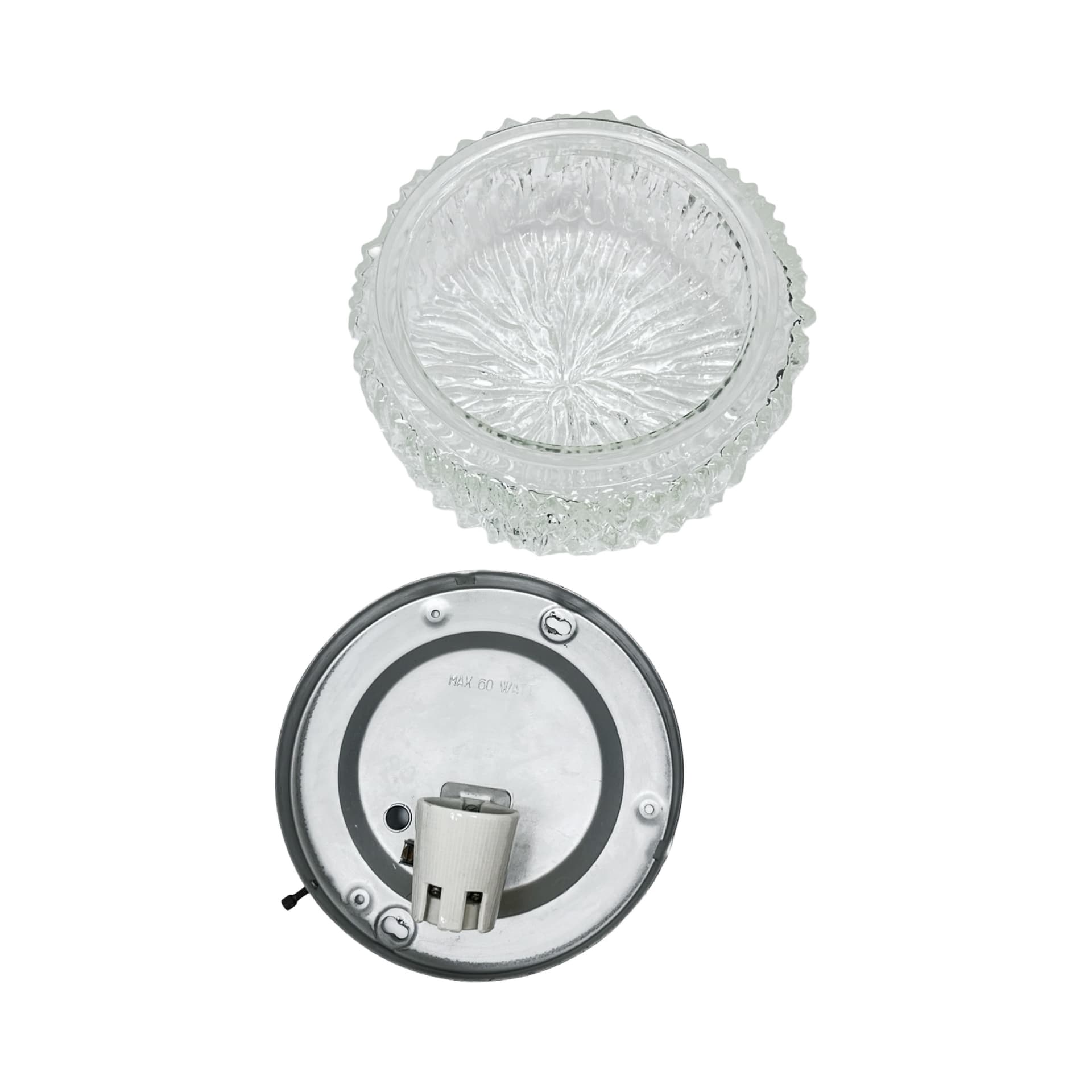 Plafon Bark Glass, szkło transparentne, metal czarny, Hillebrand, Niemcy, lata 70. - 303866