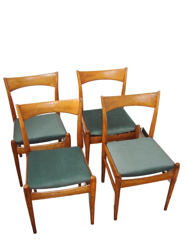 Set of four Scandinavian chairs, brown beech, green fabric, Scandinavia, 1970s. - DIMENSION