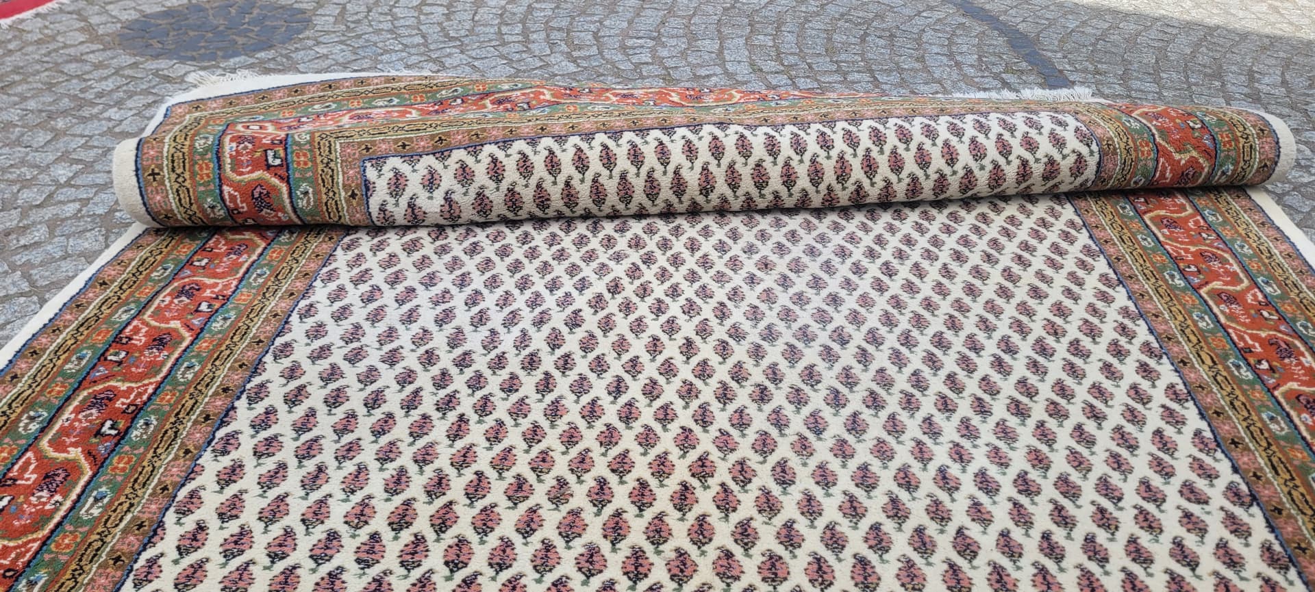 Dywan Indo Sarough Mir 200x300 cm, wełna beżowa, bawełna biała, Indie - 303918
