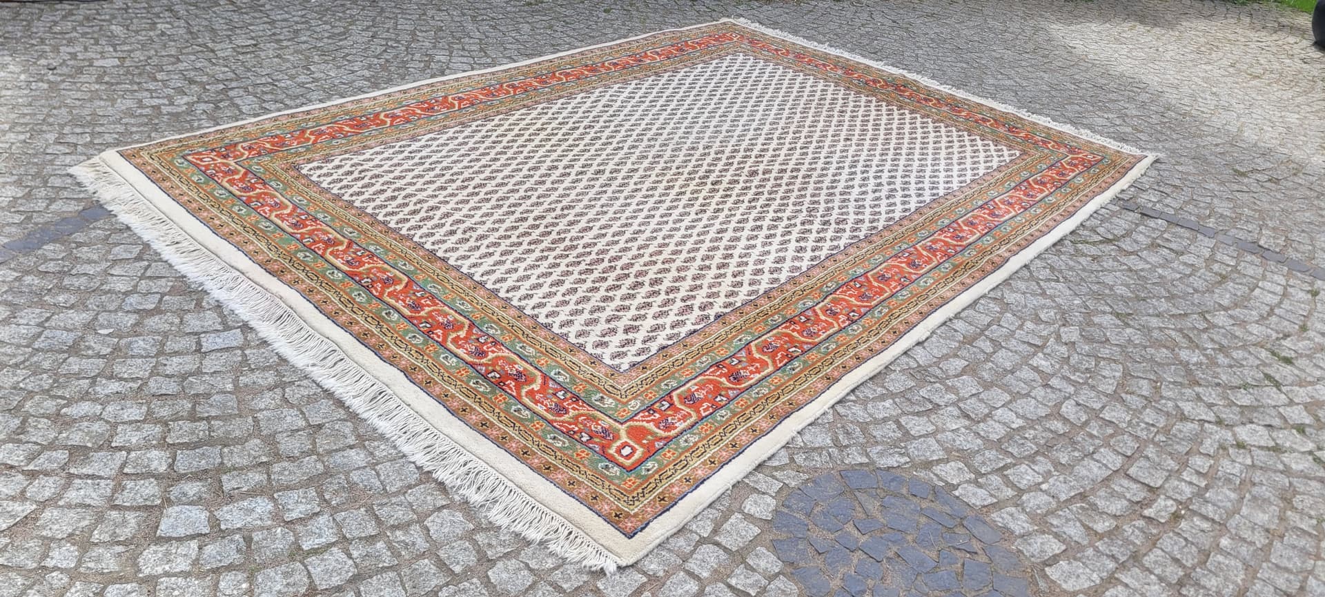 Dywan Indo Sarough Mir 200x300 cm, wełna beżowa, bawełna biała, Indie - 303911