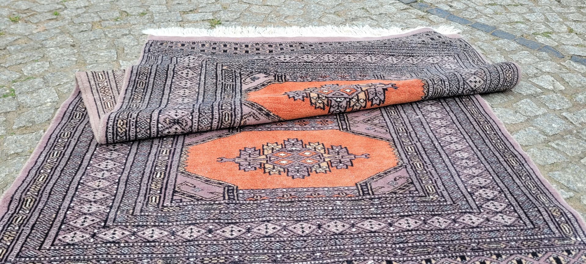 Dywan Buchara 170x92 cm, wełna pomarańczowa, bawełna biała, Pakistan, początek XX w. - 303937