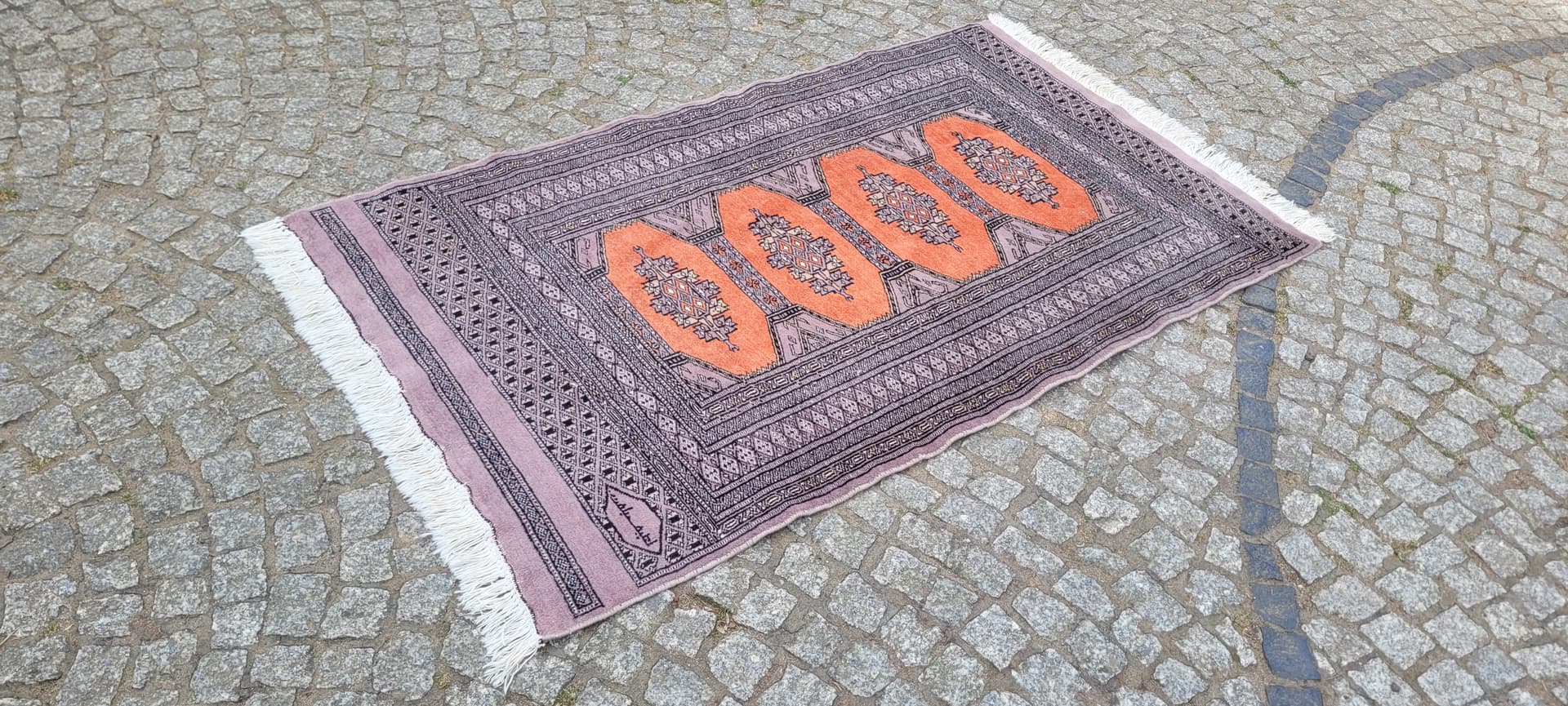 Dywan Buchara 170x92 cm, wełna pomarańczowa, bawełna biała, Pakistan, początek XX w. - 303932
