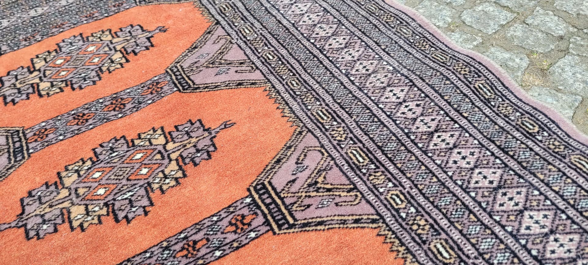 Dywan Buchara 170x92 cm, wełna pomarańczowa, bawełna biała, Pakistan, początek XX w. - 303936