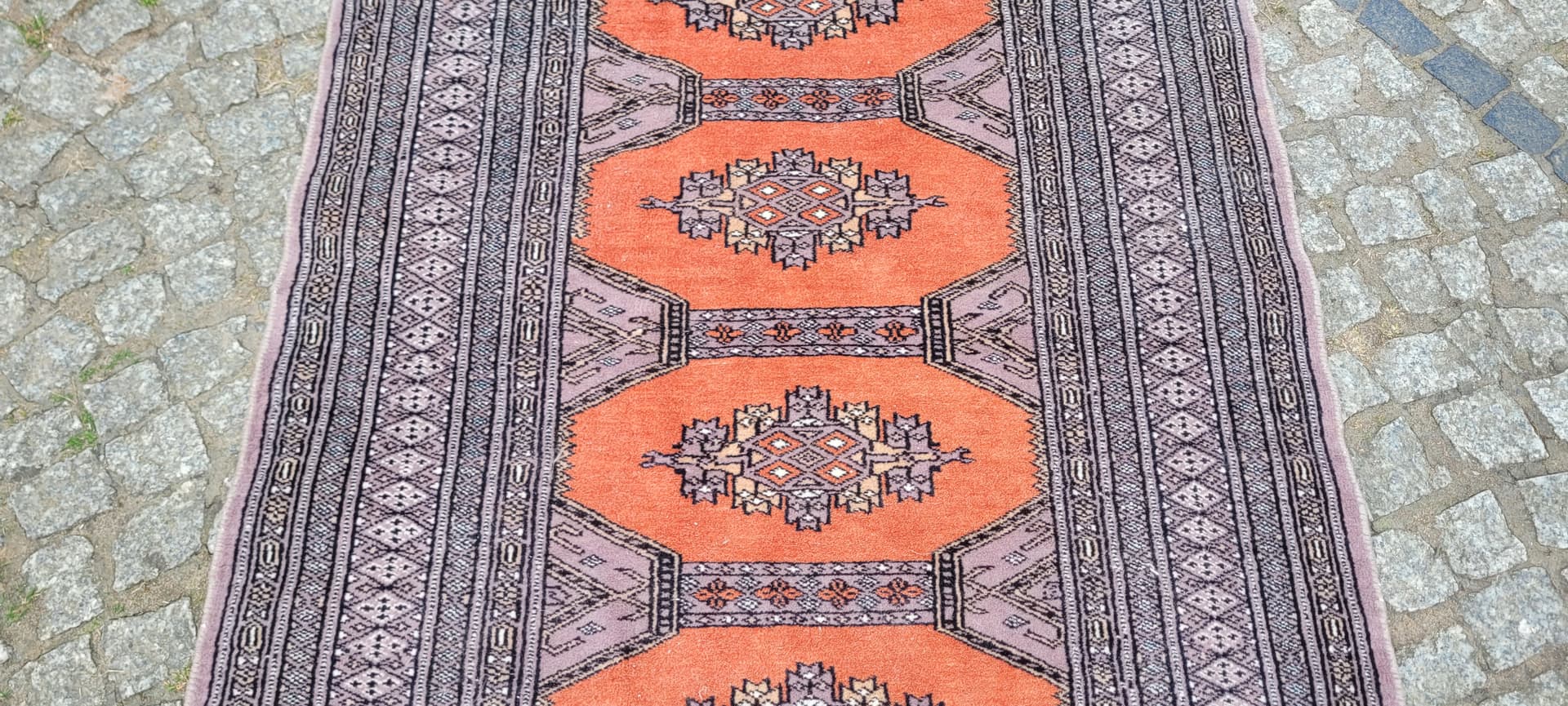Dywan Buchara 170x92 cm, wełna pomarańczowa, bawełna biała, Pakistan, początek XX w. - 303933