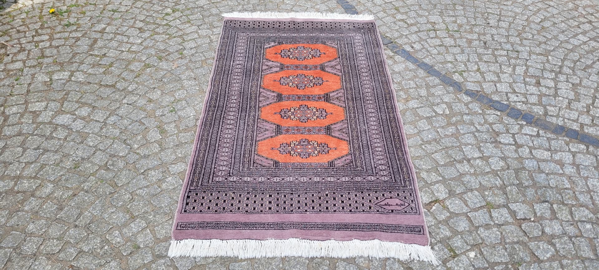 Dywan Buchara 170x92 cm, wełna pomarańczowa, bawełna biała, Pakistan, początek XX w. - 303928