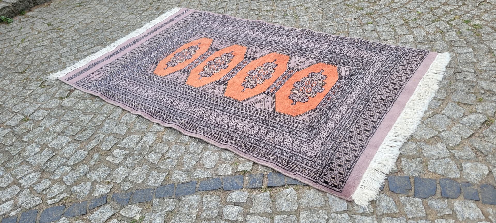 Dywan Buchara 170x92 cm, wełna pomarańczowa, bawełna biała, Pakistan, początek XX w. - 303926