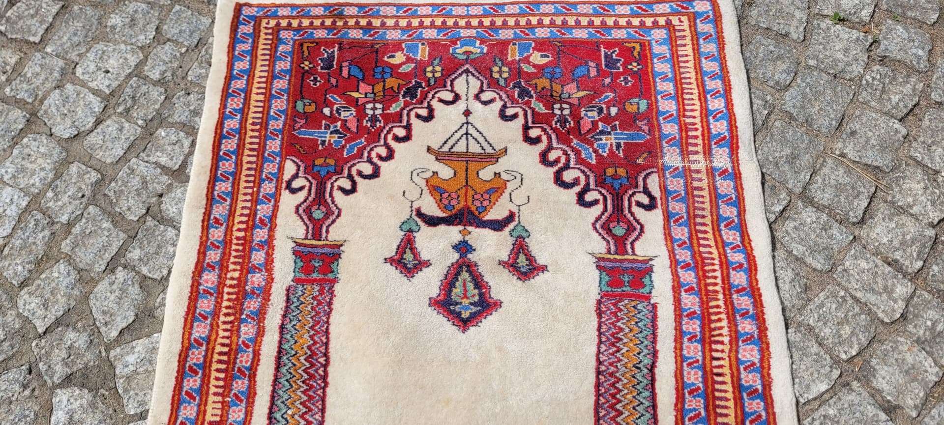 Dywan Buchara 93x63 cm, beżowy czerwony niebieski żółty, wełna bawełna, Pakistan - 303947
