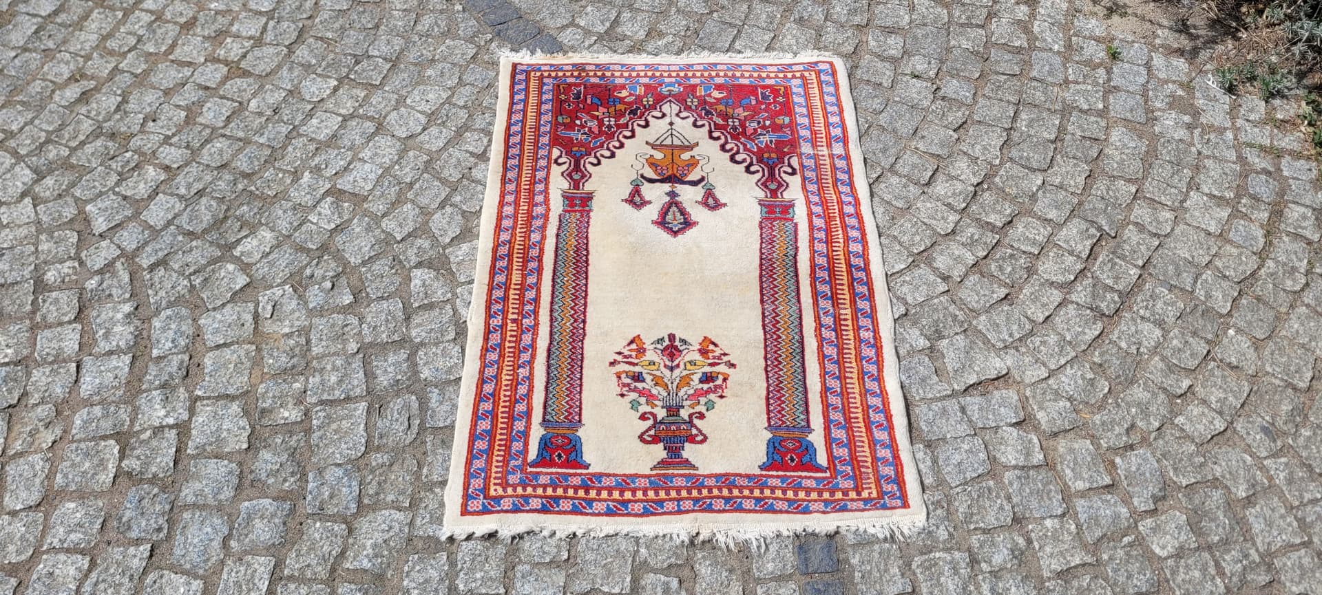 Dywan Buchara 93x63 cm, beżowy czerwony niebieski żółty, wełna bawełna, Pakistan - 303948
