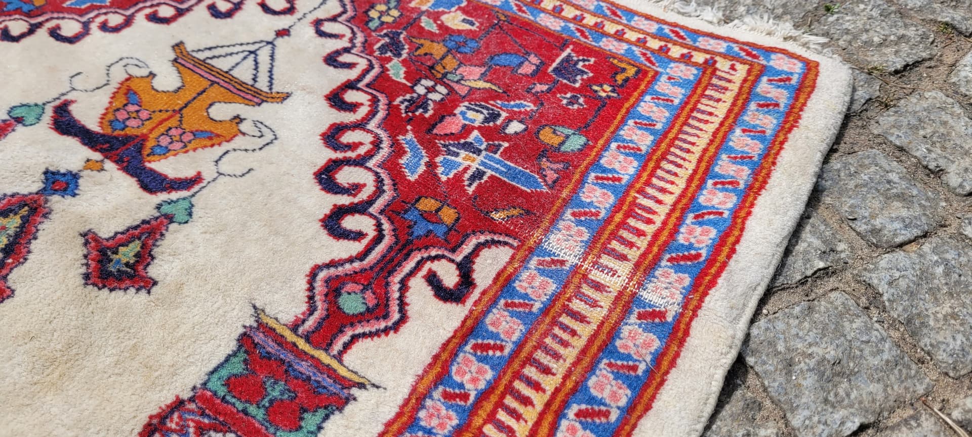 Dywan Buchara 93x63 cm, beżowy czerwony niebieski żółty, wełna bawełna, Pakistan - 303941