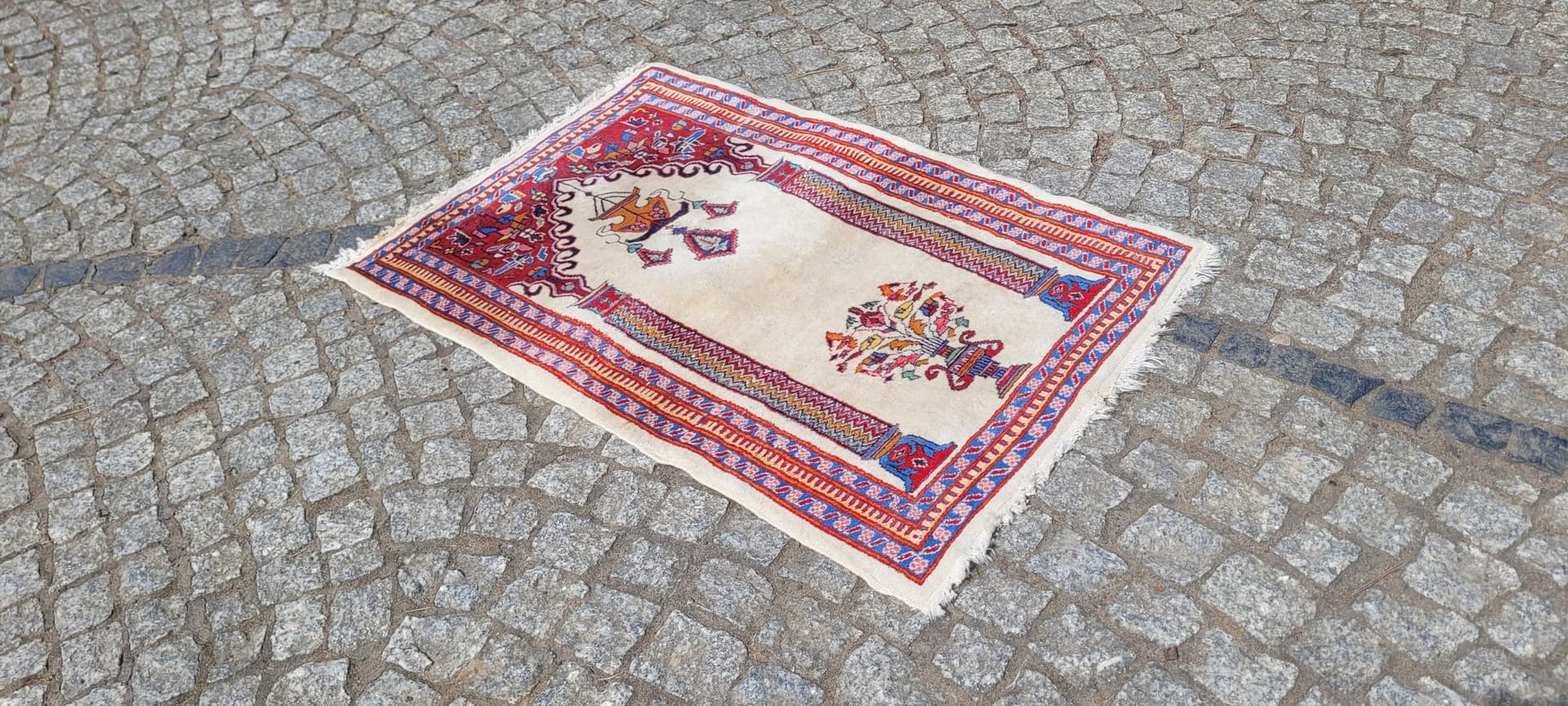 Dywan Buchara 93x63 cm, beżowy czerwony niebieski żółty, wełna bawełna, Pakistan - 303942