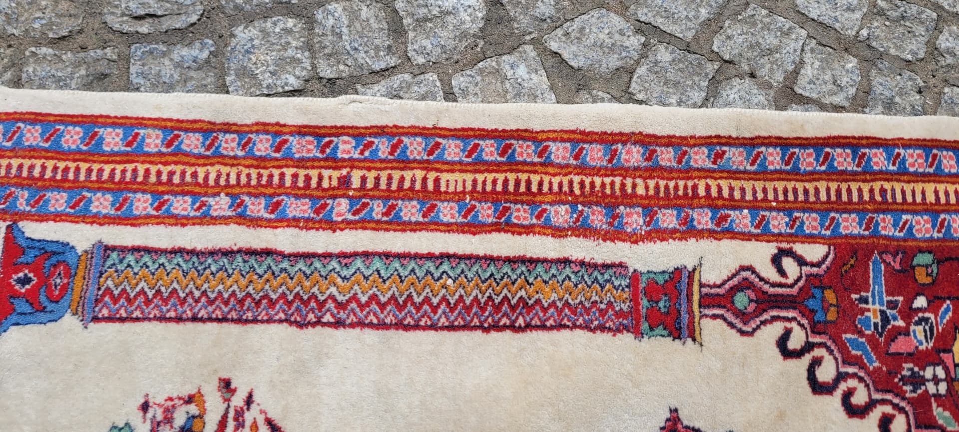Dywan Buchara 93x63 cm, beżowy czerwony niebieski żółty, wełna bawełna, Pakistan - 303944