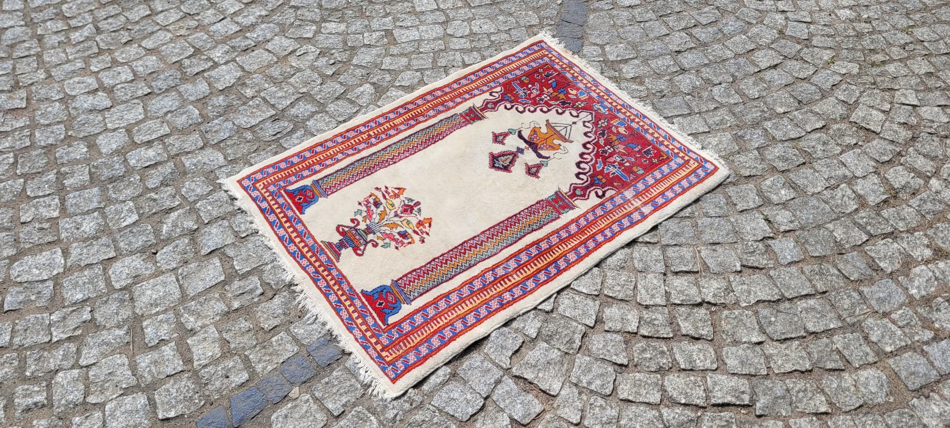 Dywan Buchara 93x63 cm, beżowy czerwony niebieski żółty, wełna bawełna, Pakistan - 303951