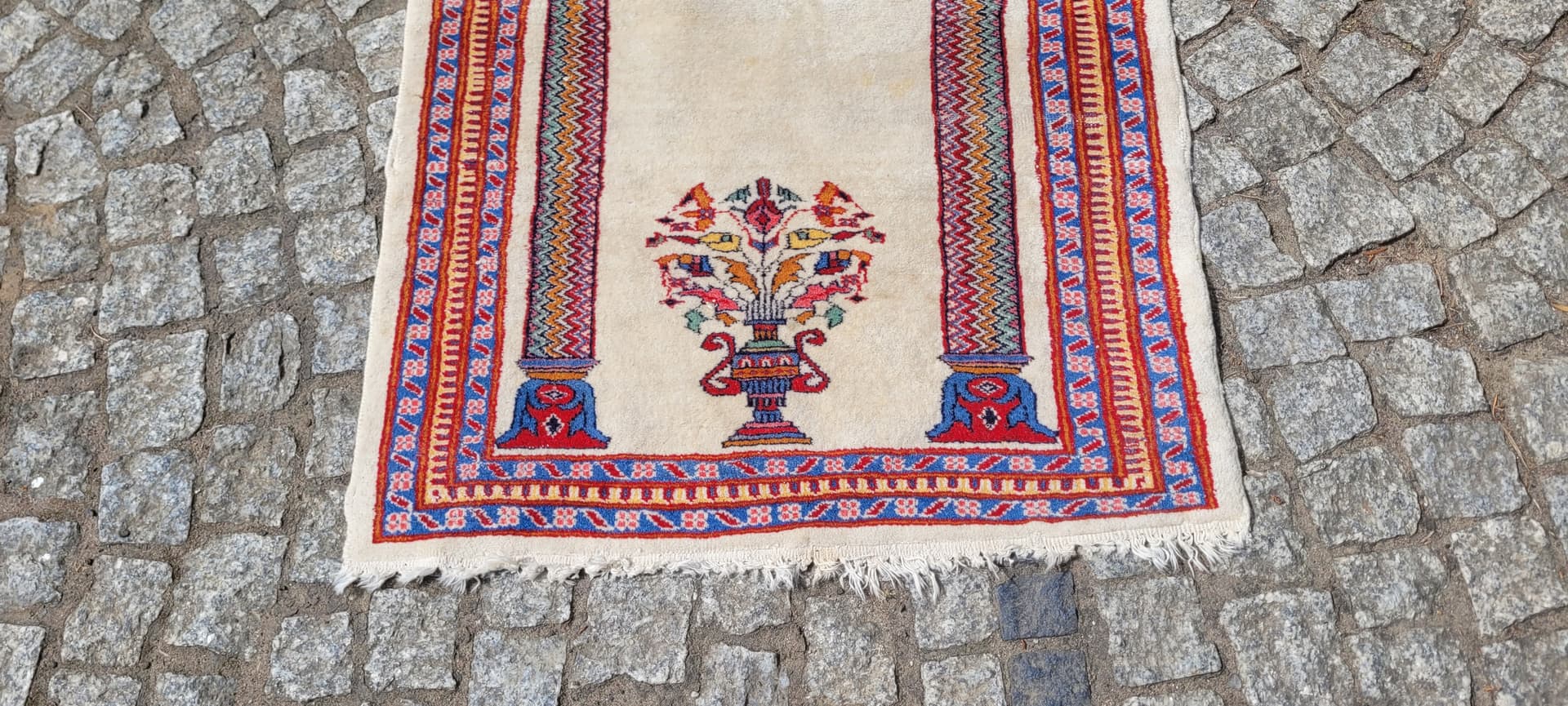 Dywan Buchara 93x63 cm, beżowy czerwony niebieski żółty, wełna bawełna, Pakistan - 303950